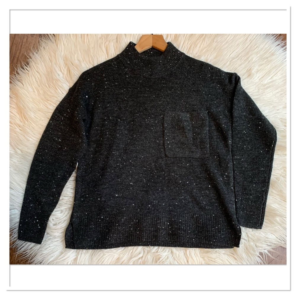 Madewell Donegal Redmond Mockneck Pocket Sweater Dark Gray White Size XXS